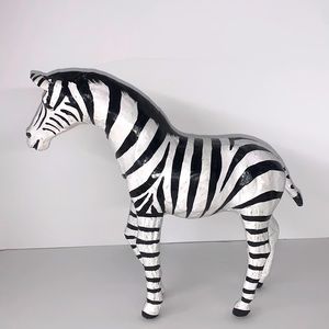 Vintage 80's 10" painted Handmade leather Zebra Safari animal Art figurine F001